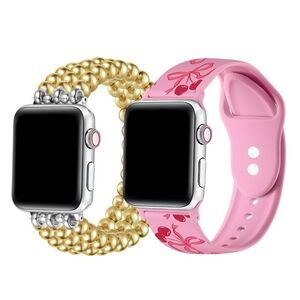 2pk Universal Smart Watch Band Set 20mm Gold Bead/Pink Silicone
